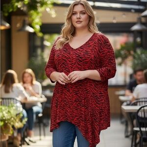 Avenue Blouse | Size 30/32 | Red & Black Animal Print